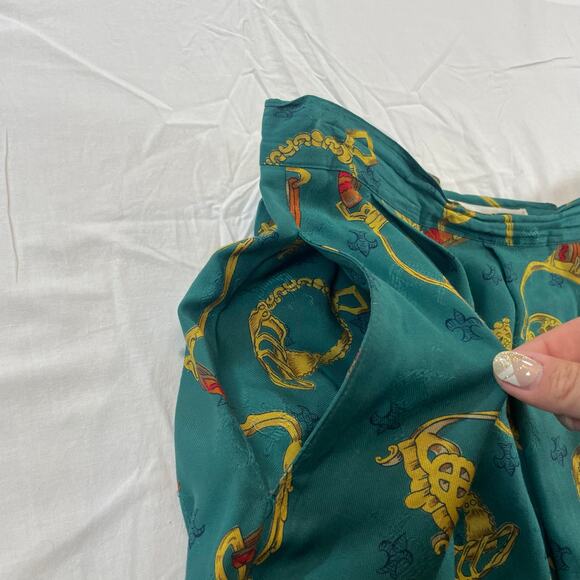 Chaus Women Vintage Teal Rayon Gold Equestrian Chain Print Pleated Maxi Skirt 14 - Picture 6 of 6